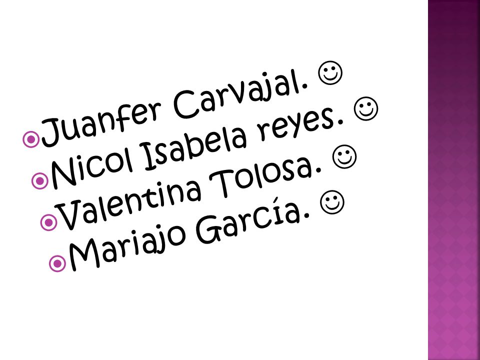 Juanfer Carvajal.  Nicol Isabela reyes.  Valentina Tolosa.  Mariajo García. 