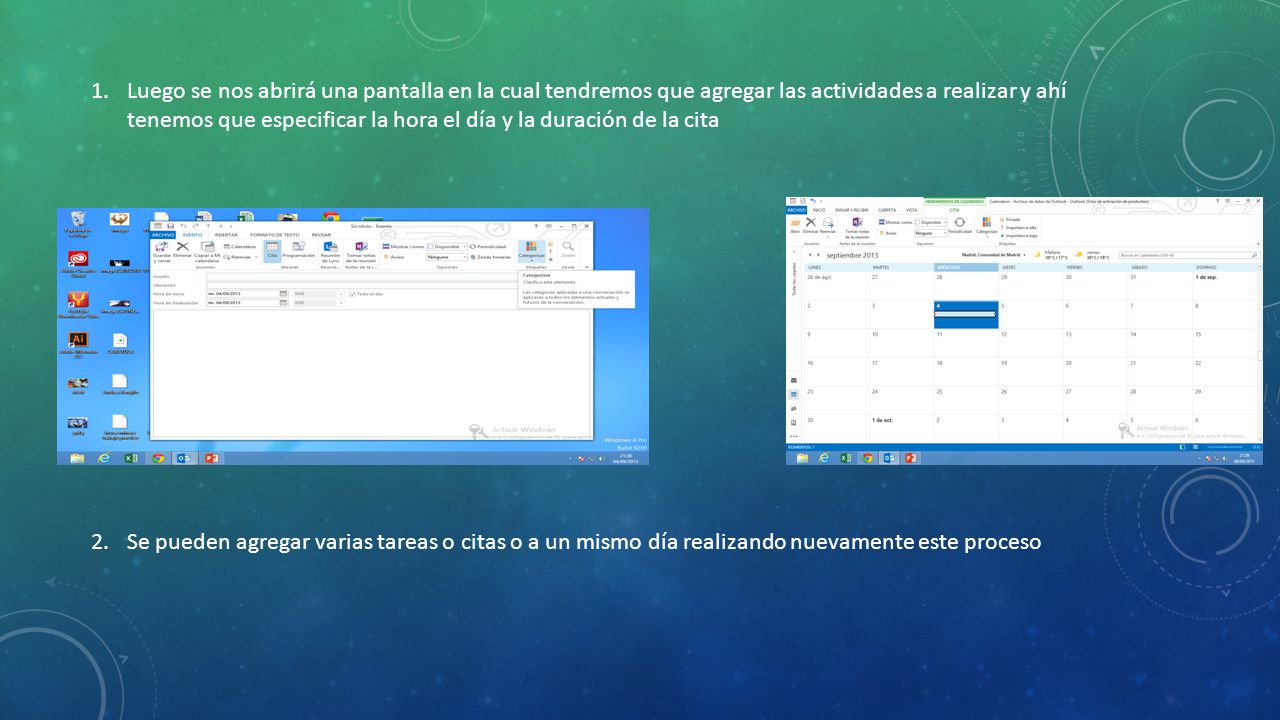 Luego se nos abrirá una pantalla en la cual tendremos que agregar las actividades a realizar y ahí tenemos que especificar la hora el día y la duración de la cita