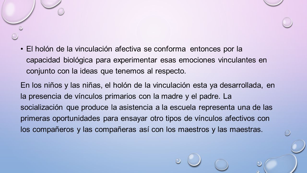 El holón de la vinculación afectiva se conforma entonces por la capacidad biológica para experimentar esas emociones vinculantes en conjunto con la ideas que tenemos al respecto.