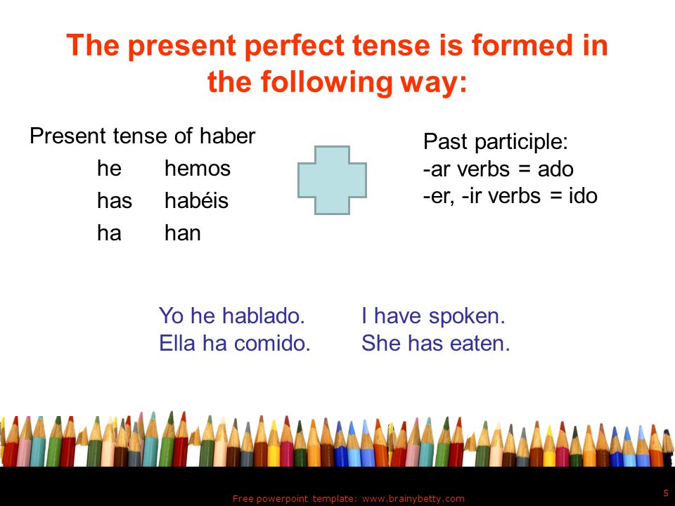 The present perfect tense is formed in the following way: