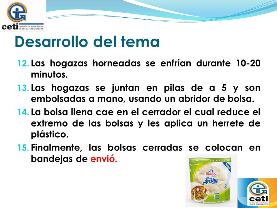 Desarrollo del tema Las hogazas horneadas se enfrían durante minutos.
