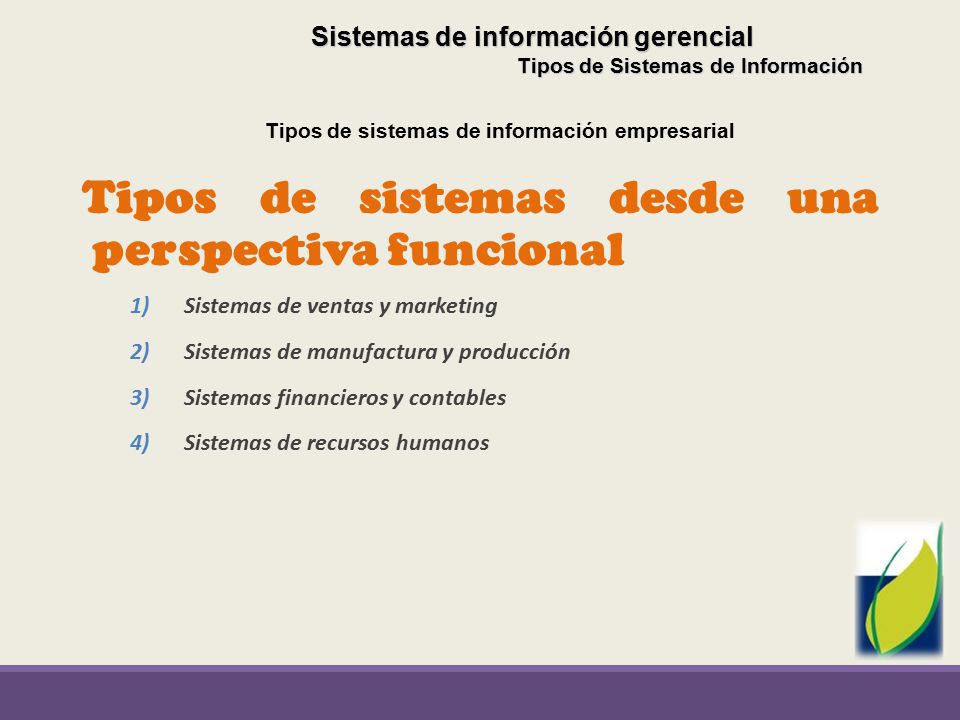 Tipos de sistemas desde una perspectiva funcional