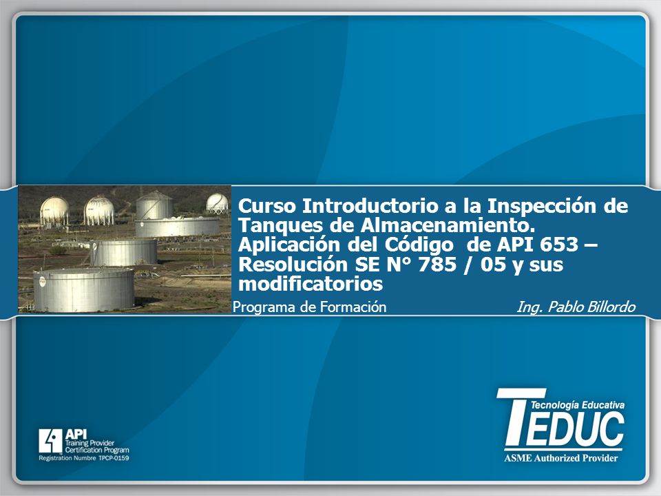 Curso Introductorio a la Inspección de Tanques de Almacenamiento