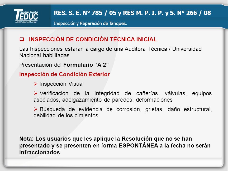 RES. S. E. N° 785 / 05 y RES M. P. I. P. y S. N° 266 / 08