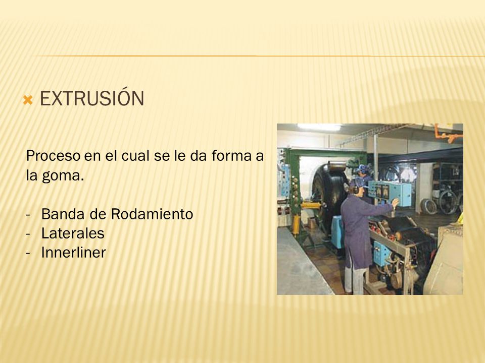 EXTRUSIÓN Proceso en el cual se le da forma a la goma.