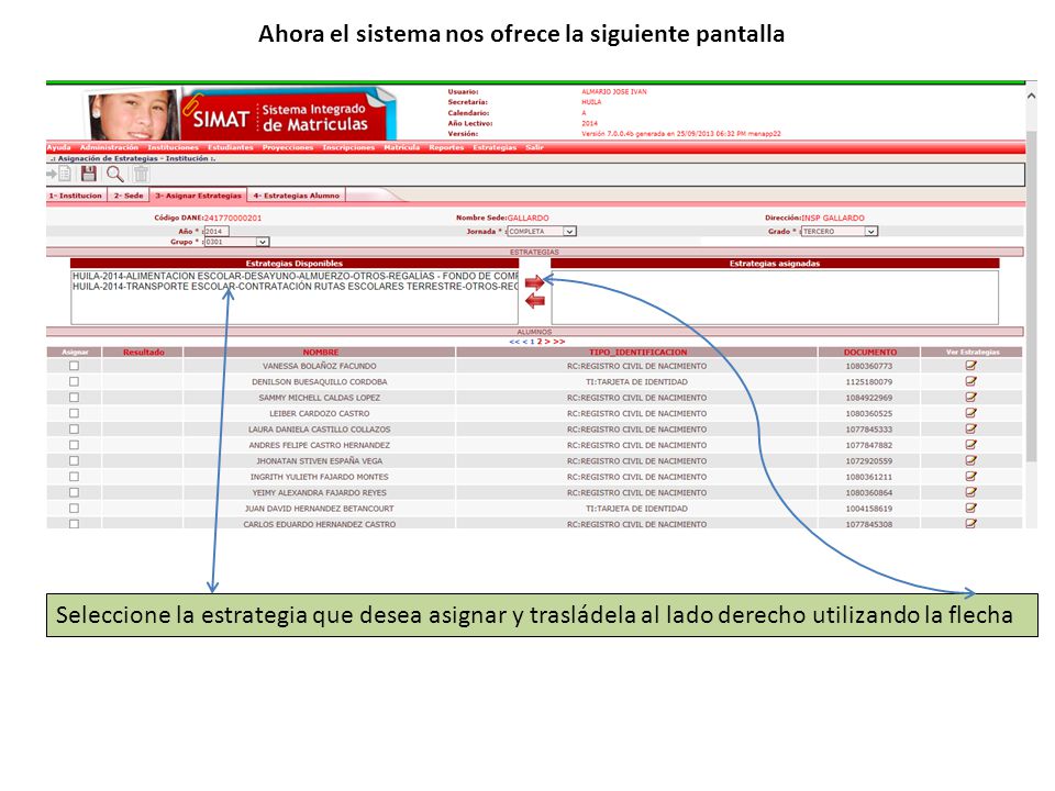 Ahora el sistema nos ofrece la siguiente pantalla