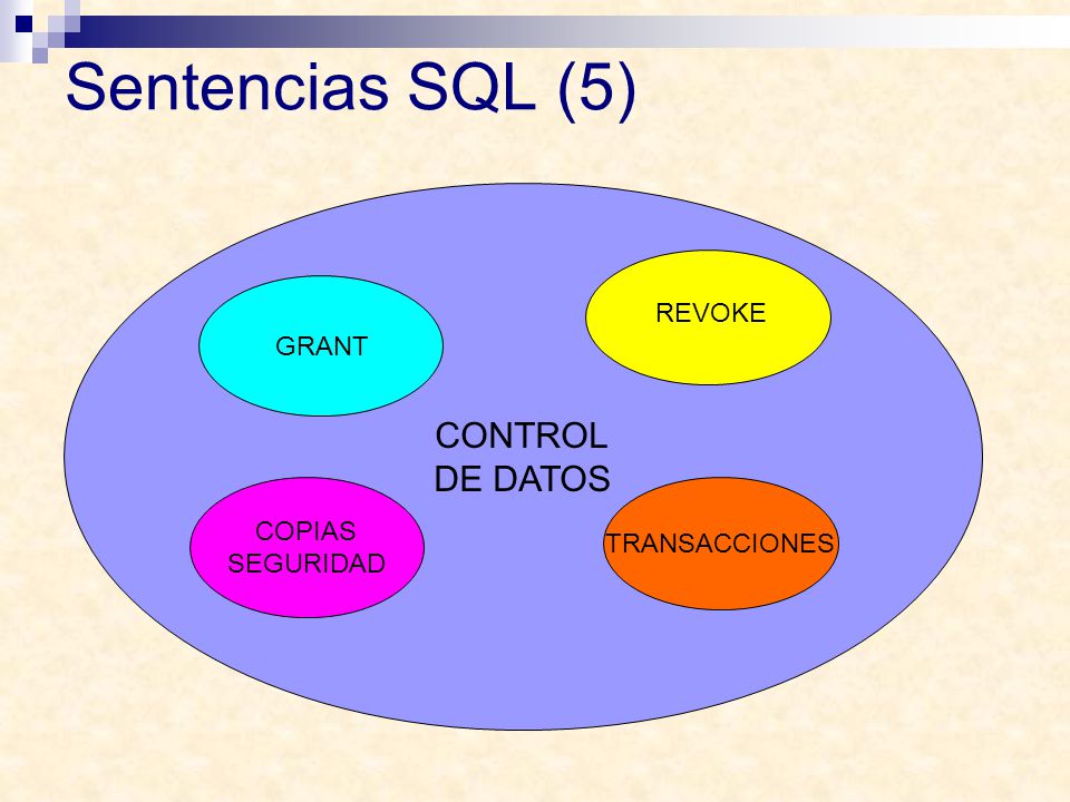 Sentencias SQL (5) CONTROL DE DATOS REVOKE GRANT COPIAS TRANSACCIONES