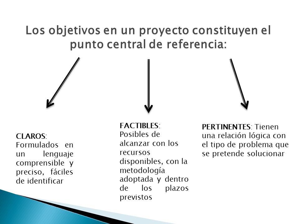Los objetivos en un proyecto constituyen el punto central de referencia:
