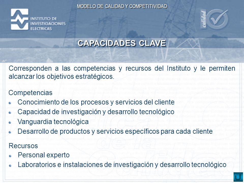 CAPACIDADES CLAVE Corresponden a las competencias y recursos del Instituto y le permiten alcanzar los objetivos estratégicos.