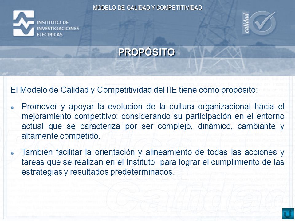 PROPÓSITO El Modelo de Calidad y Competitividad del IIE tiene como propósito: