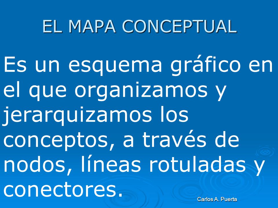 EL MAPA CONCEPTUAL Es un esquema gráfico en el que organizamos y jerarquizamos los conceptos, a través de nodos, líneas rotuladas y conectores.
