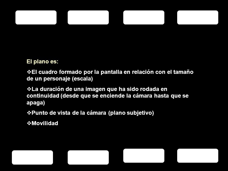 El plano es: El cuadro formado por la pantalla en relación con el tamaño de un personaje (escala)