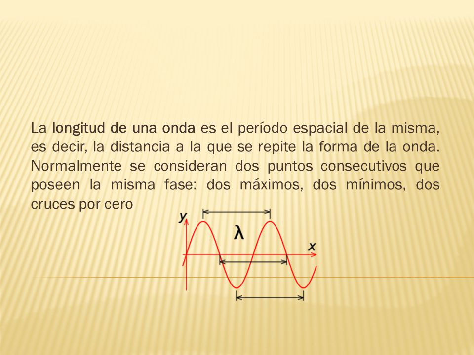 La longitud de una onda es el período espacial de la misma, es decir, la distancia a la que se repite la forma de la onda.