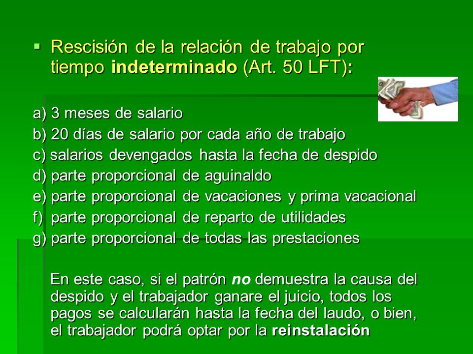 Rescisión de la relación de trabajo por tiempo indeterminado (Art