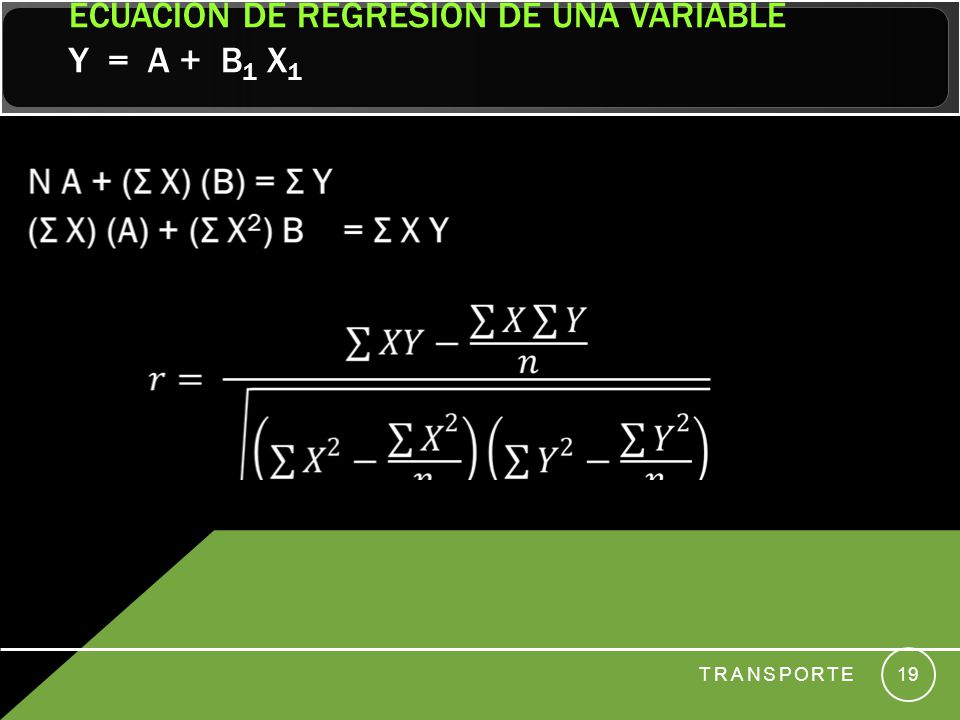 ecuación de regresión de una variable Y = a + b1 X1