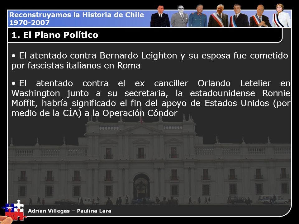 1. El Plano Político El atentado contra Bernardo Leighton y su esposa fue cometido por fascistas italianos en Roma.