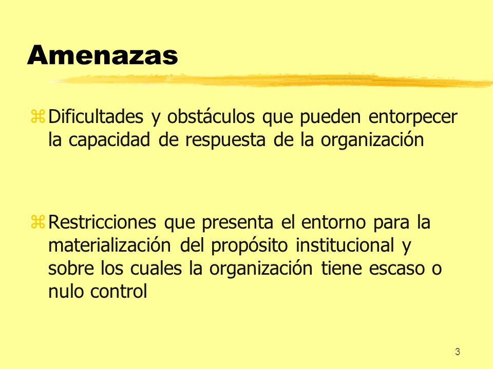 Amenazas Dificultades y obstáculos que pueden entorpecer la capacidad de respuesta de la organización.