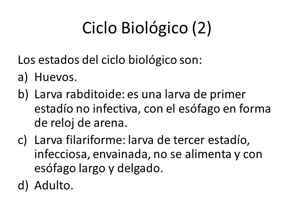 Ciclo Biológico (2) Los estados del ciclo biológico son: Huevos.
