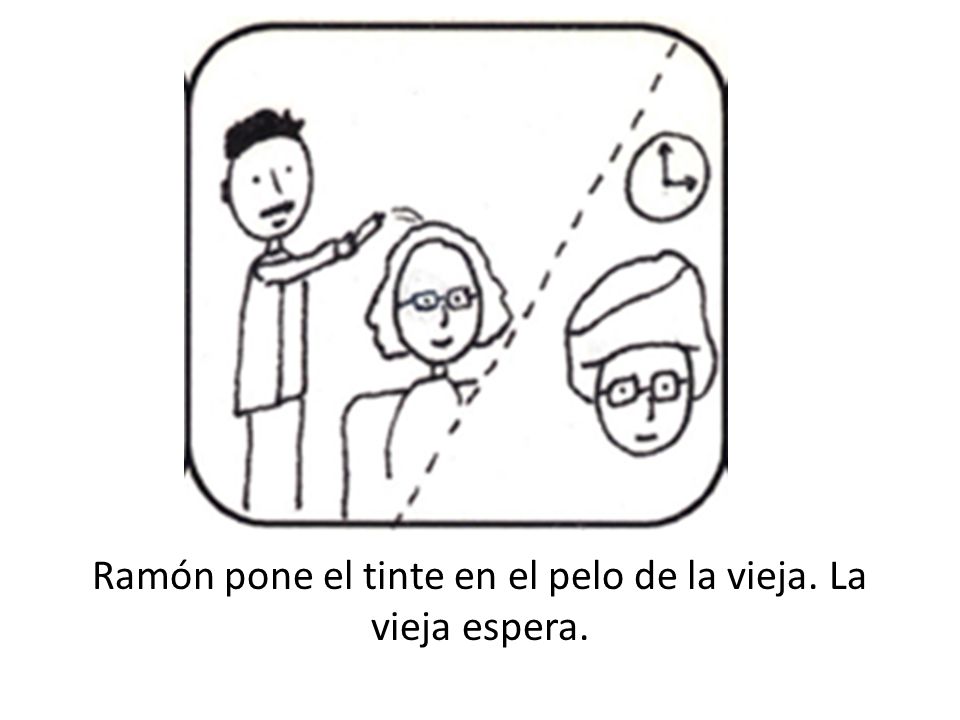 Ramón pone el tinte en el pelo de la vieja. La vieja espera.