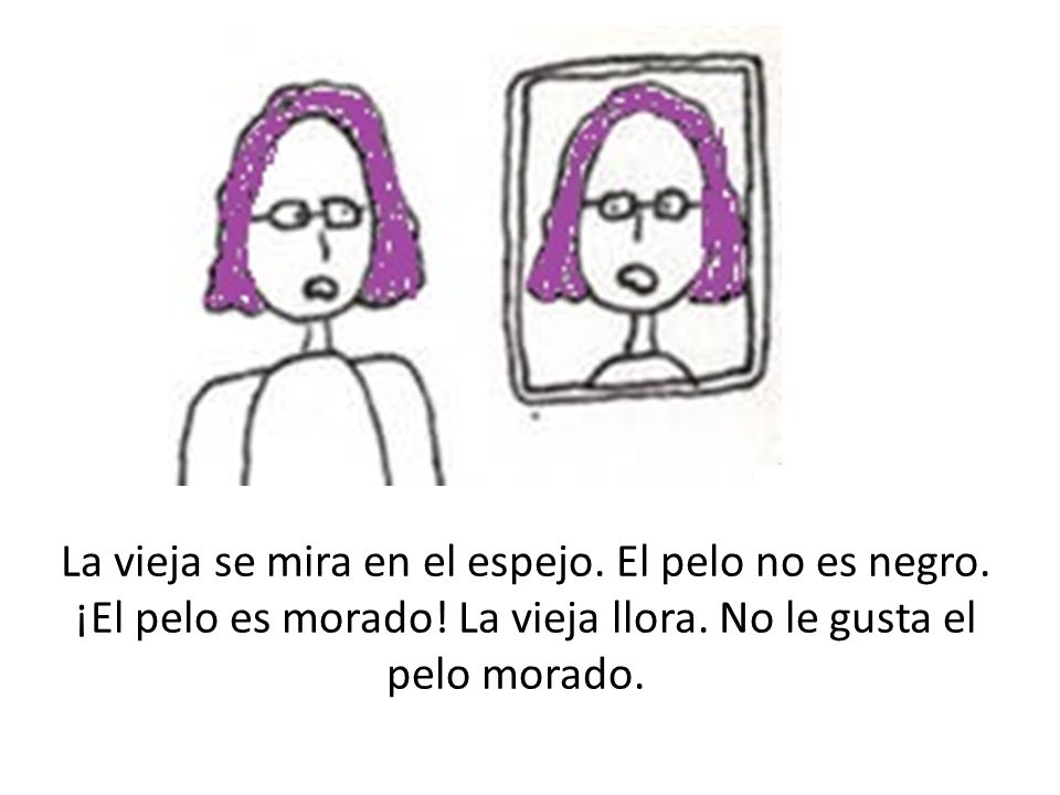 .. La vieja se mira en el espejo. El pelo no es negro.