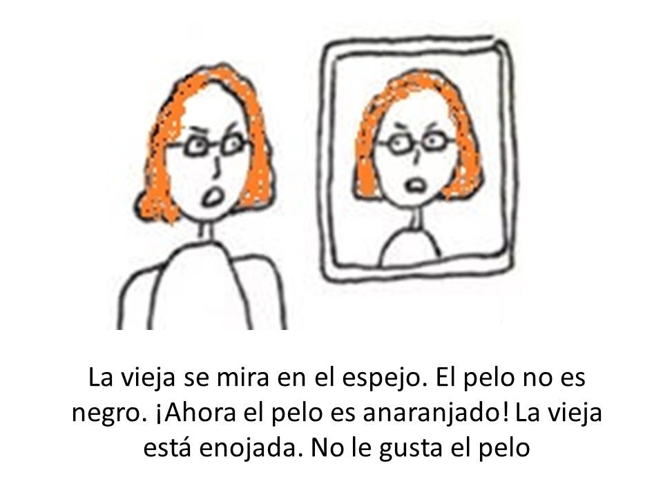 .. La vieja se mira en el espejo. El pelo no es negro.