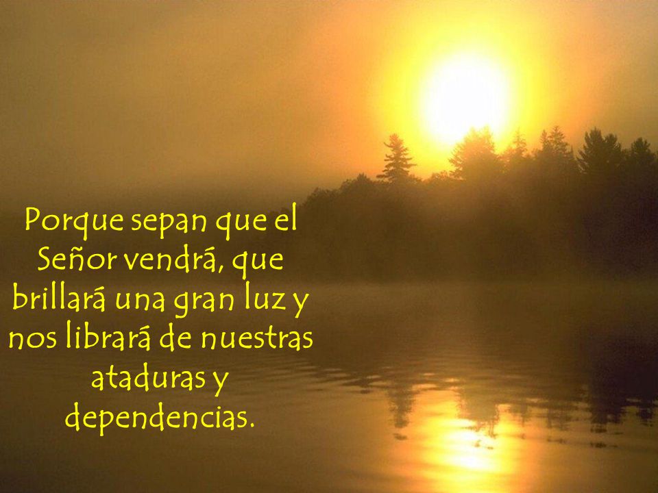 Porque sepan que el Señor vendrá, que brillará una gran luz y nos librará de nuestras ataduras y dependencias.