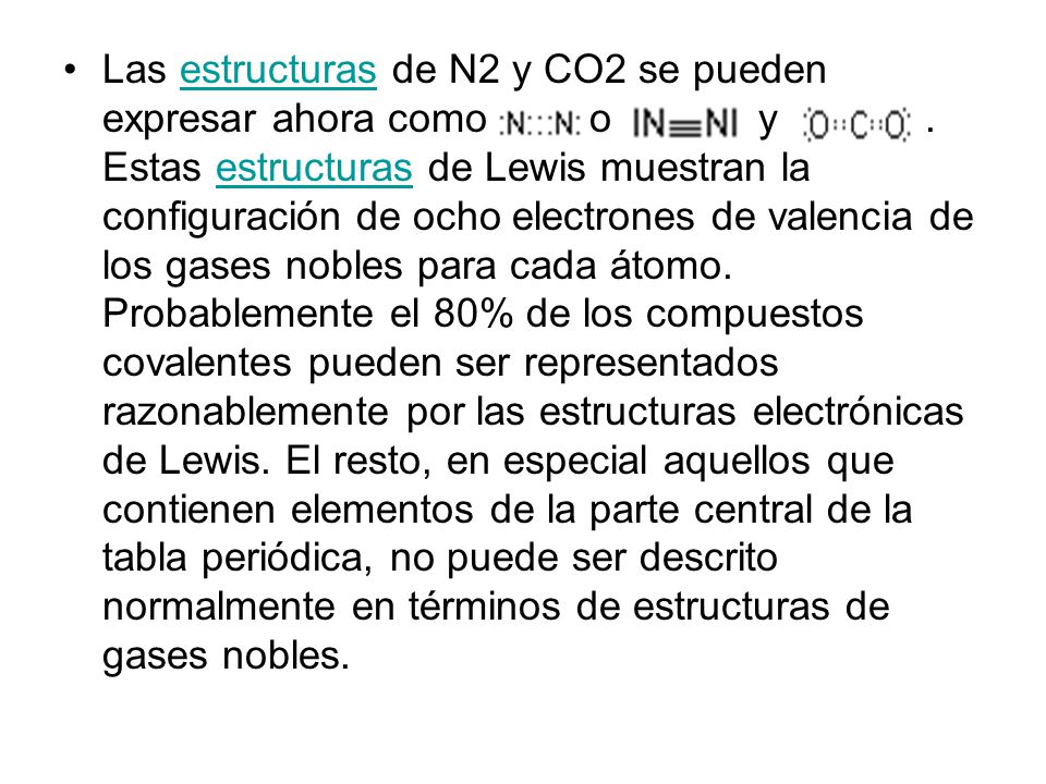 Las estructuras de N2 y CO2 se pueden expresar ahora como o y