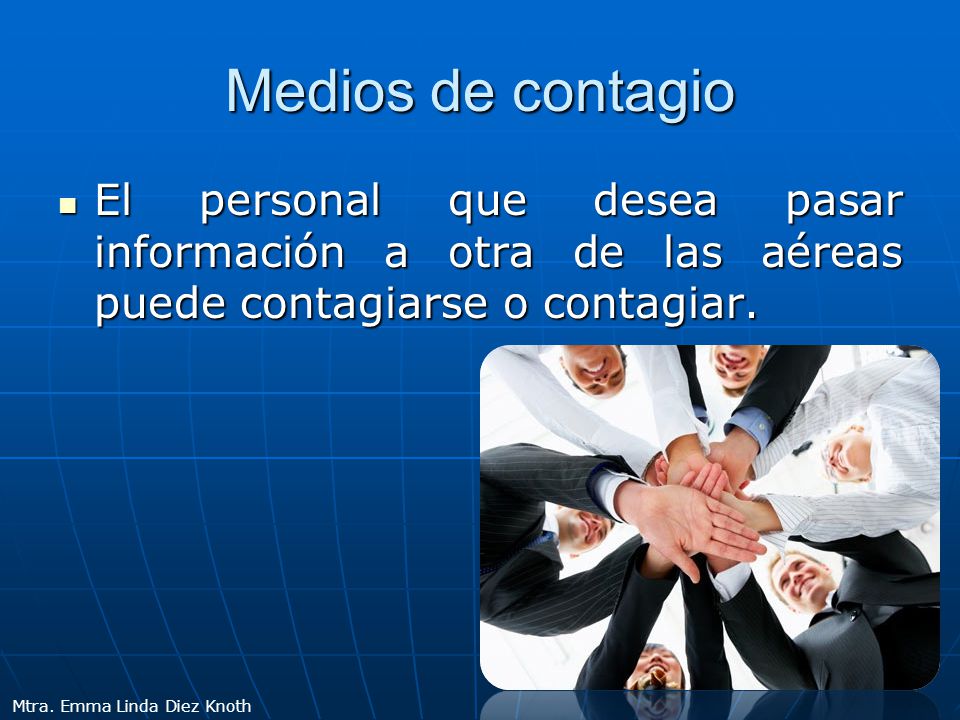 Medios de contagio El personal que desea pasar información a otra de las aéreas puede contagiarse o contagiar.
