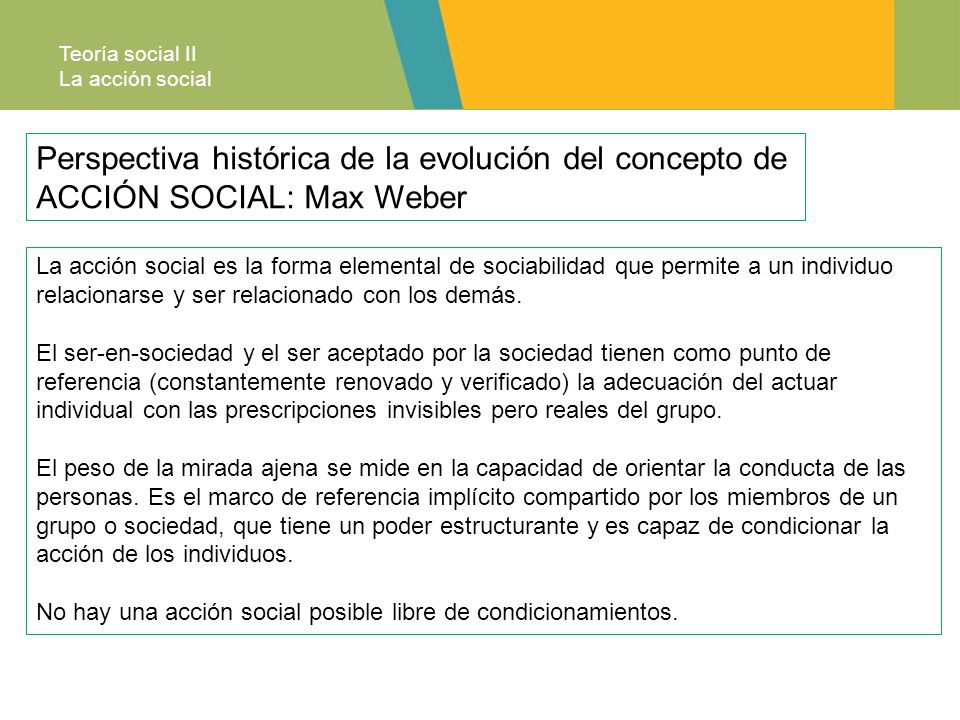 Teoría social II La acción social. Perspectiva histórica de la evolución del concepto de ACCIÓN SOCIAL: Max Weber.