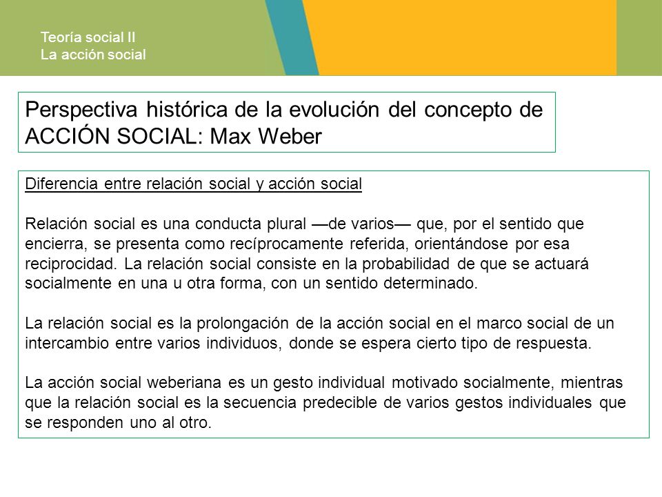 Teoría social II La acción social. Perspectiva histórica de la evolución del concepto de ACCIÓN SOCIAL: Max Weber.