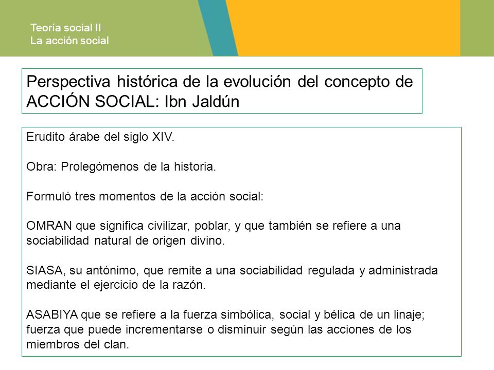 Teoría social II La acción social. Perspectiva histórica de la evolución del concepto de ACCIÓN SOCIAL: Ibn Jaldún.