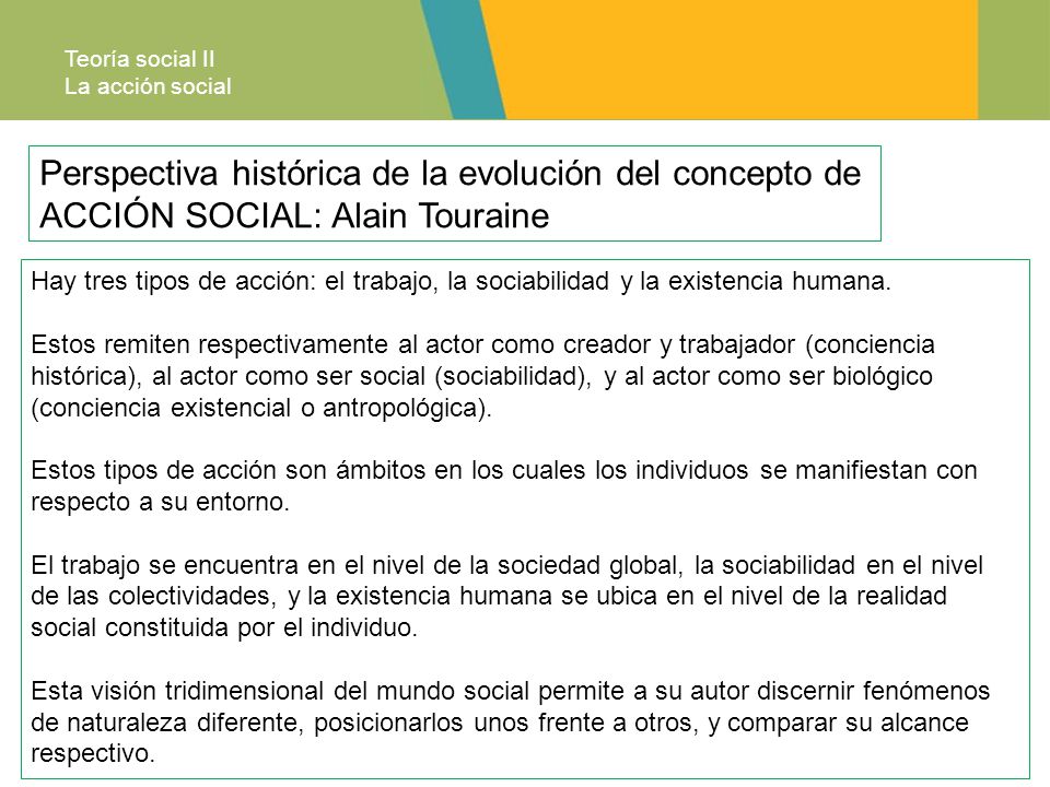 Teoría social II La acción social. Perspectiva histórica de la evolución del concepto de ACCIÓN SOCIAL: Alain Touraine.