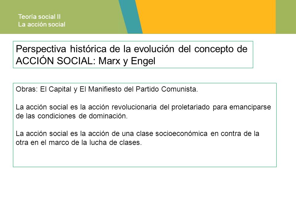 Teoría social II La acción social. Perspectiva histórica de la evolución del concepto de ACCIÓN SOCIAL: Marx y Engel.