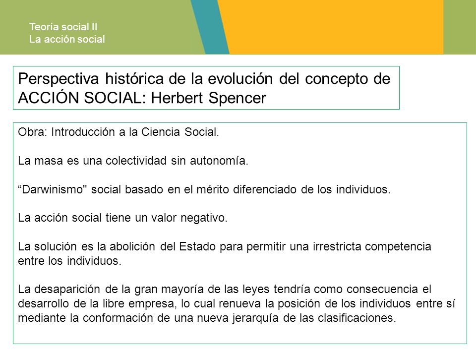 Teoría social II La acción social. Perspectiva histórica de la evolución del concepto de ACCIÓN SOCIAL: Herbert Spencer.