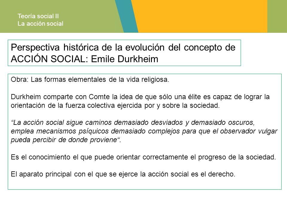 Teoría social II La acción social. Perspectiva histórica de la evolución del concepto de ACCIÓN SOCIAL: Emile Durkheim.