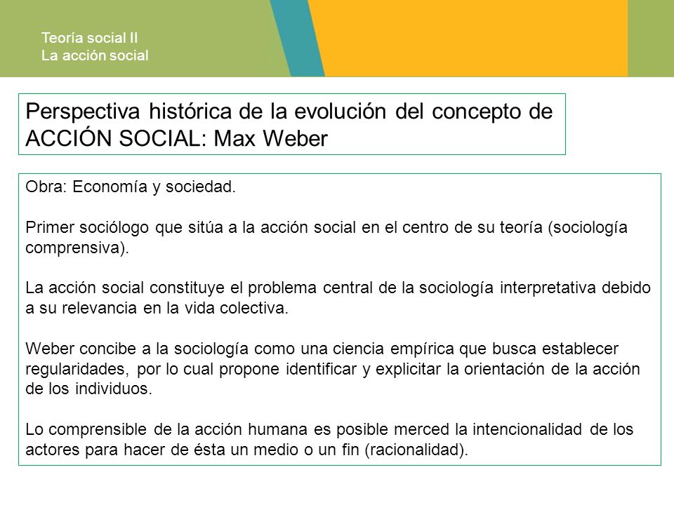 Teoría social II La acción social. Perspectiva histórica de la evolución del concepto de ACCIÓN SOCIAL: Max Weber.