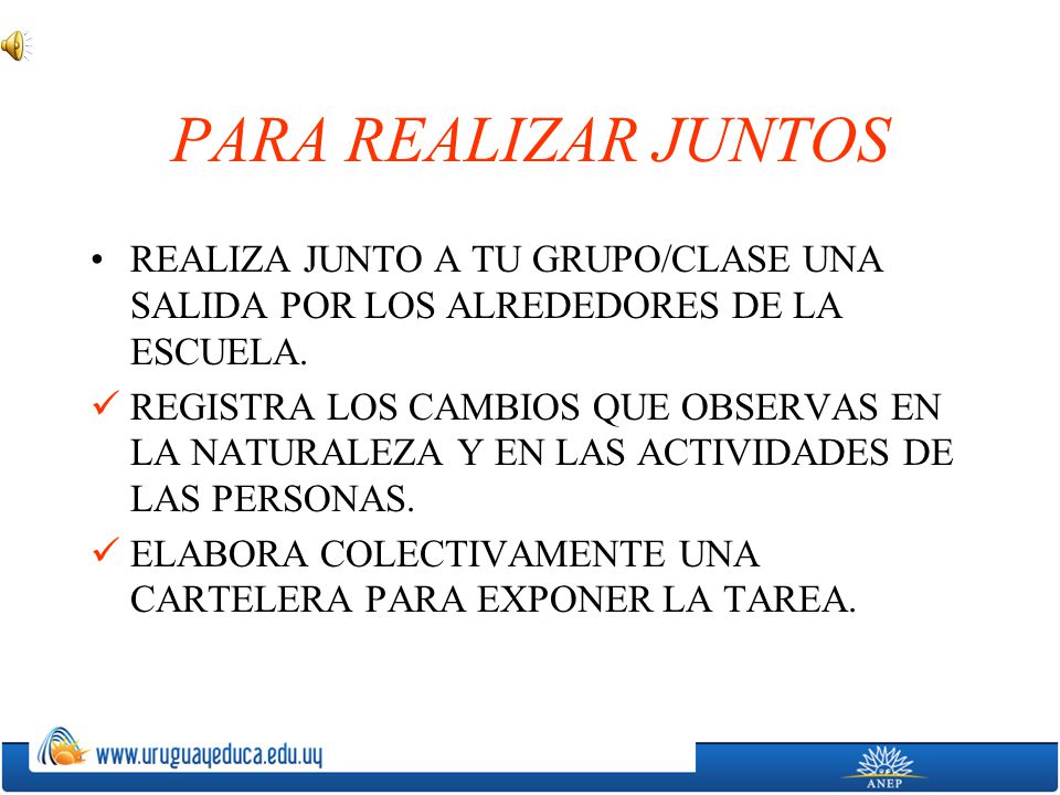 PARA REALIZAR JUNTOS REALIZA JUNTO A TU GRUPO/CLASE UNA SALIDA POR LOS ALREDEDORES DE LA ESCUELA.