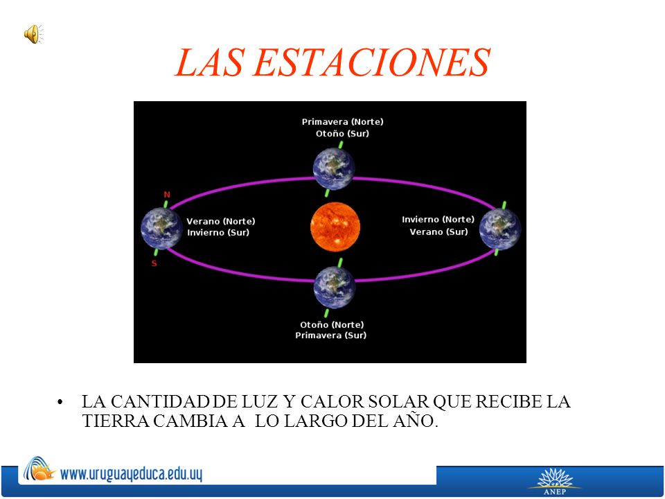 LAS ESTACIONES LA CANTIDAD DE LUZ Y CALOR SOLAR QUE RECIBE LA TIERRA CAMBIA A LO LARGO DEL AÑO.