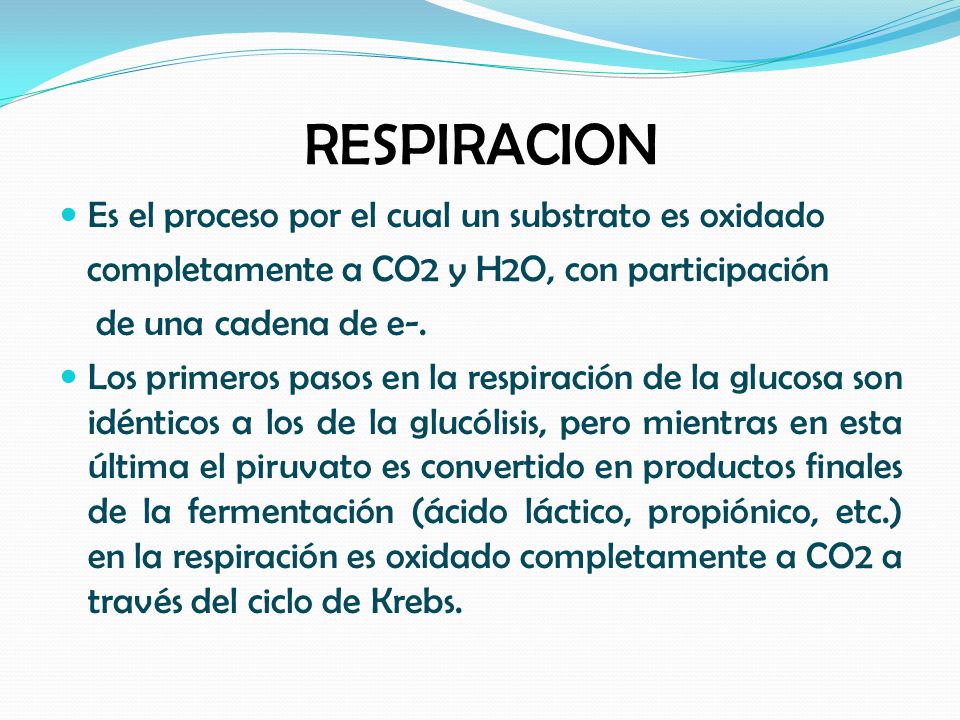 RESPIRACION Es el proceso por el cual un substrato es oxidado