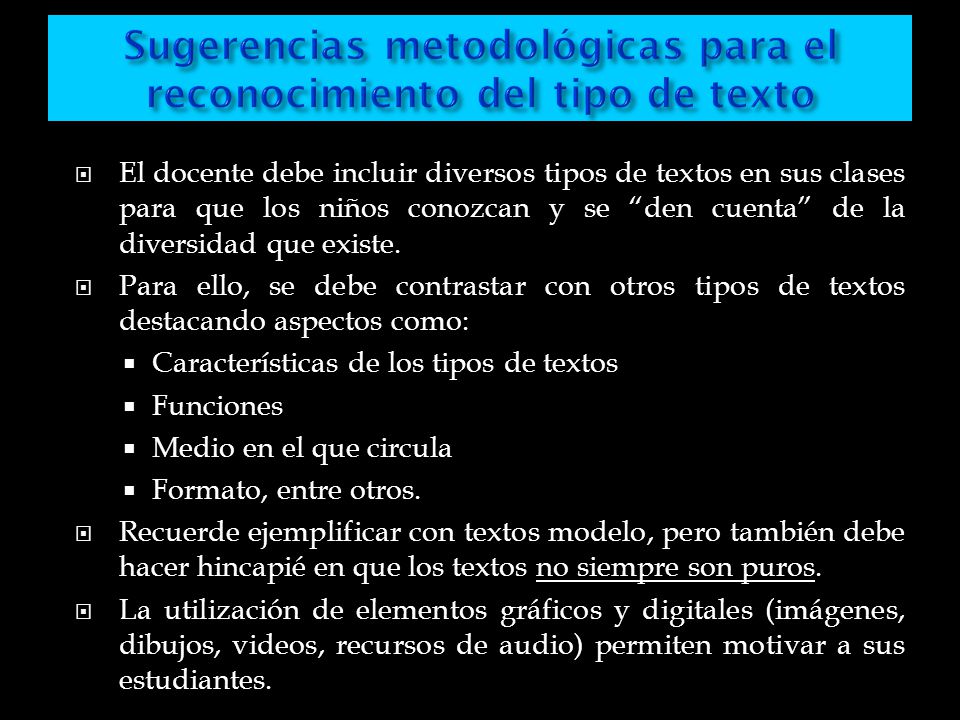 Sugerencias metodológicas para el reconocimiento del tipo de texto