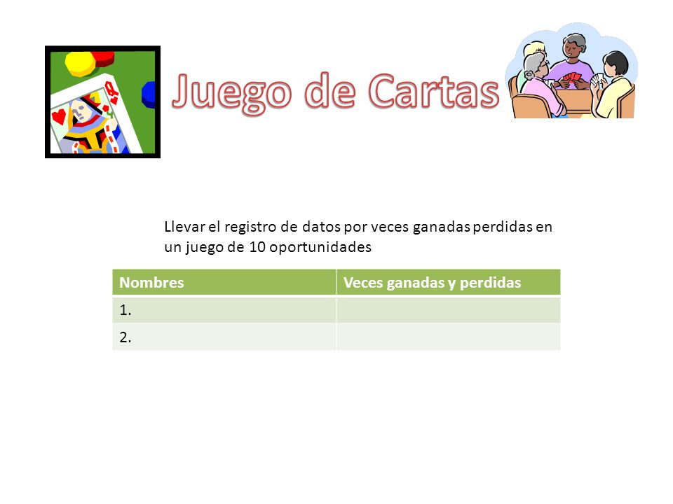 Juego de Cartas Llevar el registro de datos por veces ganadas perdidas en. un juego de 10 oportunidades.