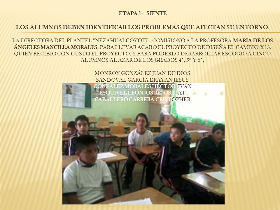 ETAPA 1: SIENTE Los alumnos deben identificar los problemas que afectan su entorno.
