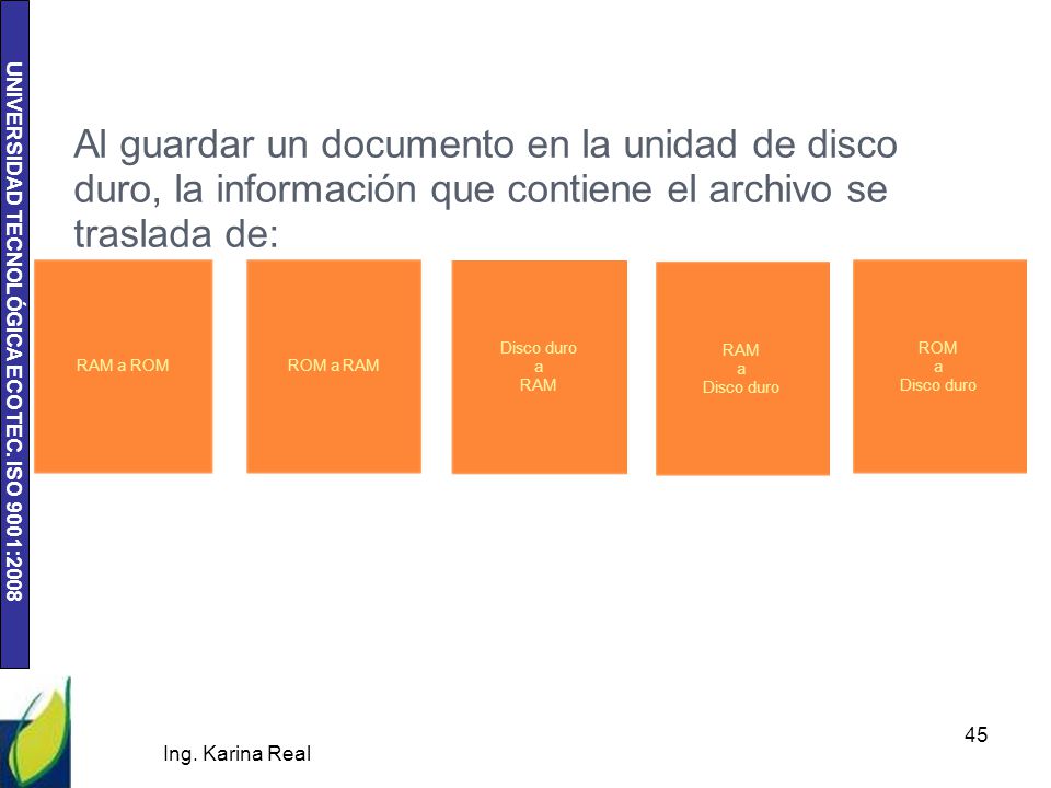 Al guardar un documento en la unidad de disco duro, la información que contiene el archivo se traslada de: