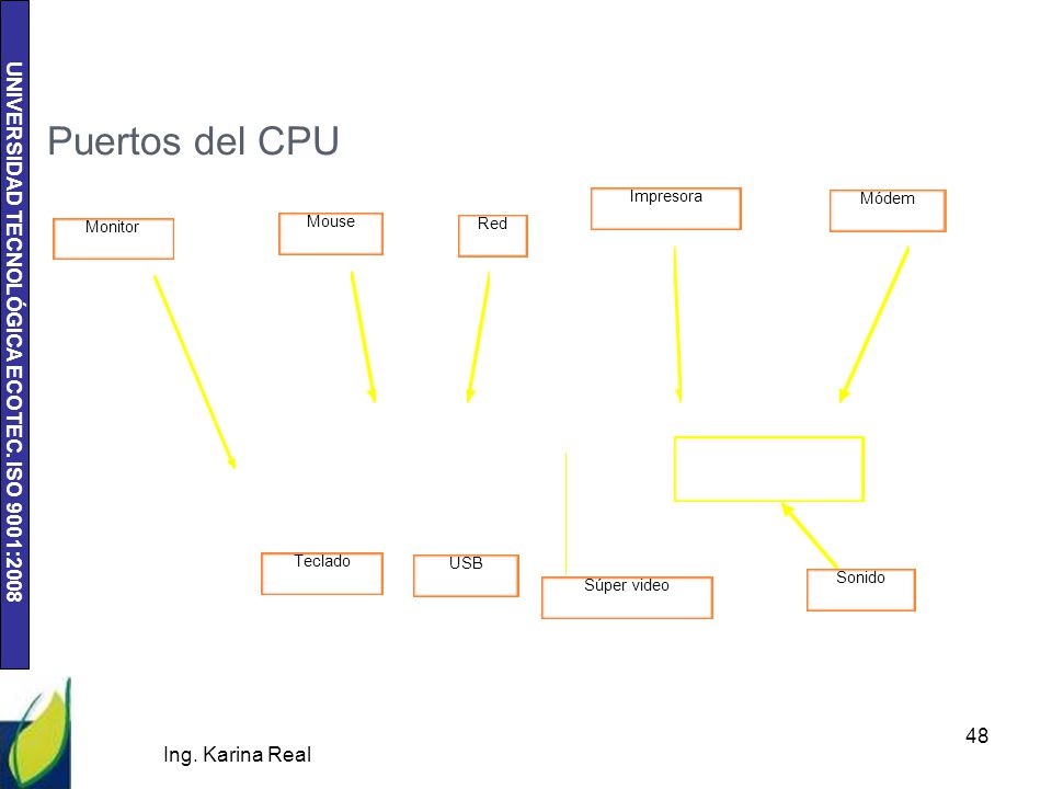 Puertos del CPU Ing. Karina Real Impresora Módem Mouse Monitor Red
