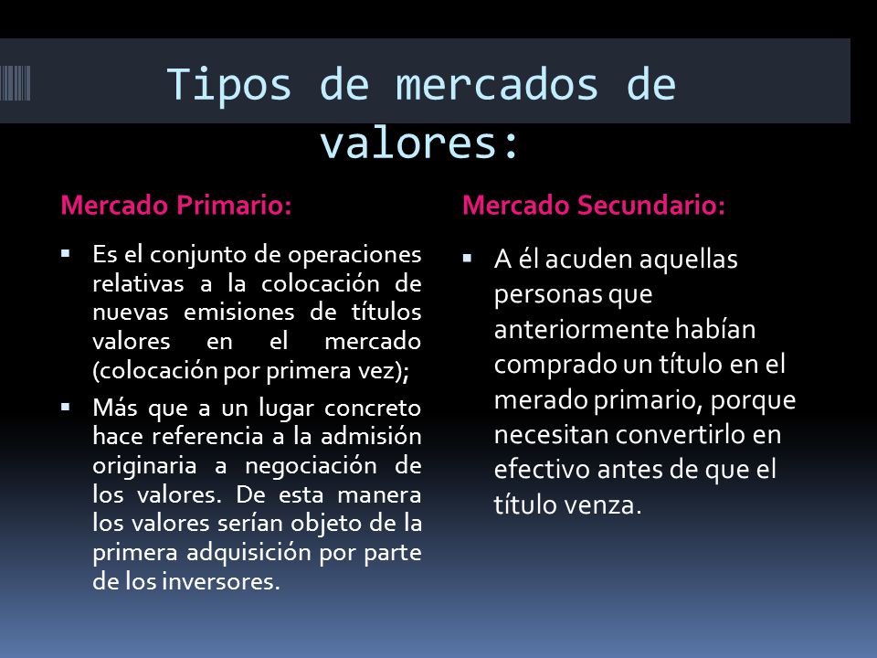 Tipos de mercados de valores: