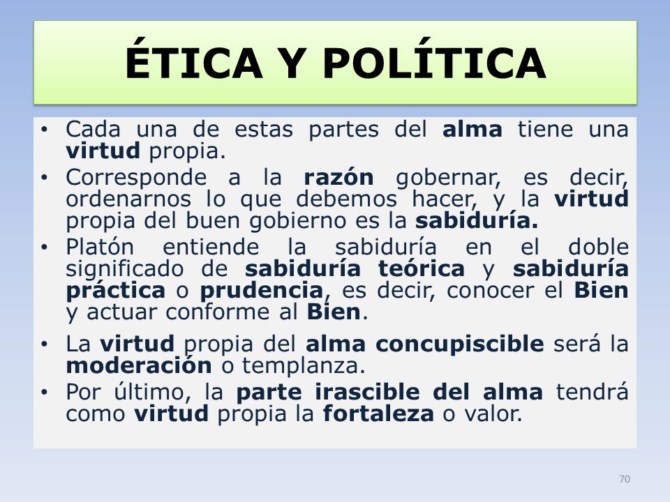 ÉTICA Y POLÍTICA Cada una de estas partes del alma tiene una virtud propia.