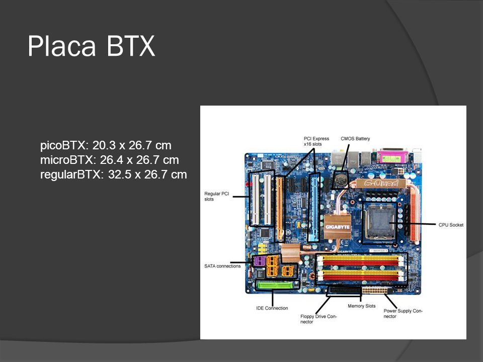 Placa BTX picoBTX: 20.3 x 26.7 cm microBTX: 26.4 x 26.7 cm