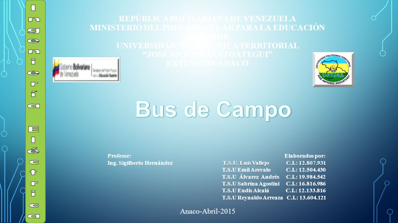República Bolivariana de Venezuela Ministerio del Poder Popular Para la Educación Superior Universidad Politécnica Territorial José Antonio Anzoátegui Extensión Anaco