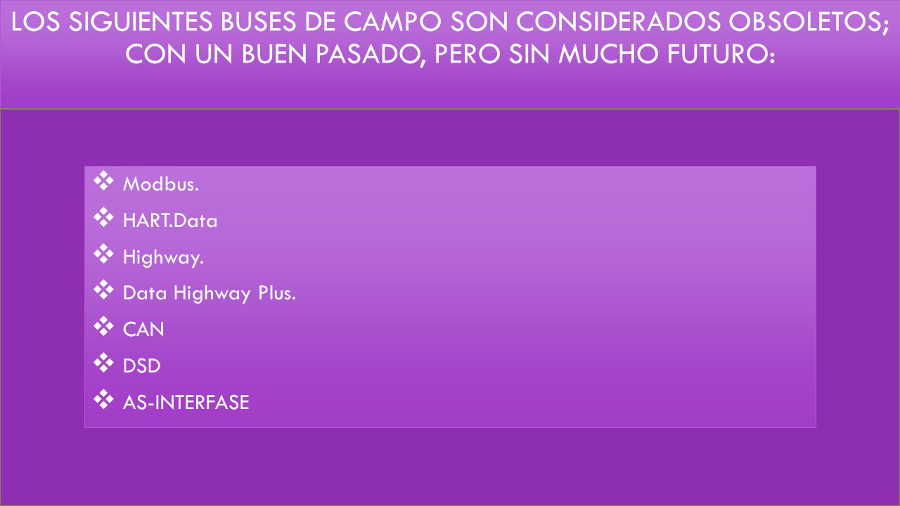 Los siguientes buses de campo son considerados obsoletos; con un buen pasado, pero sin mucho futuro: