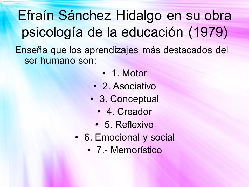 Efraín Sánchez Hidalgo en su obra psicología de la educación (1979)